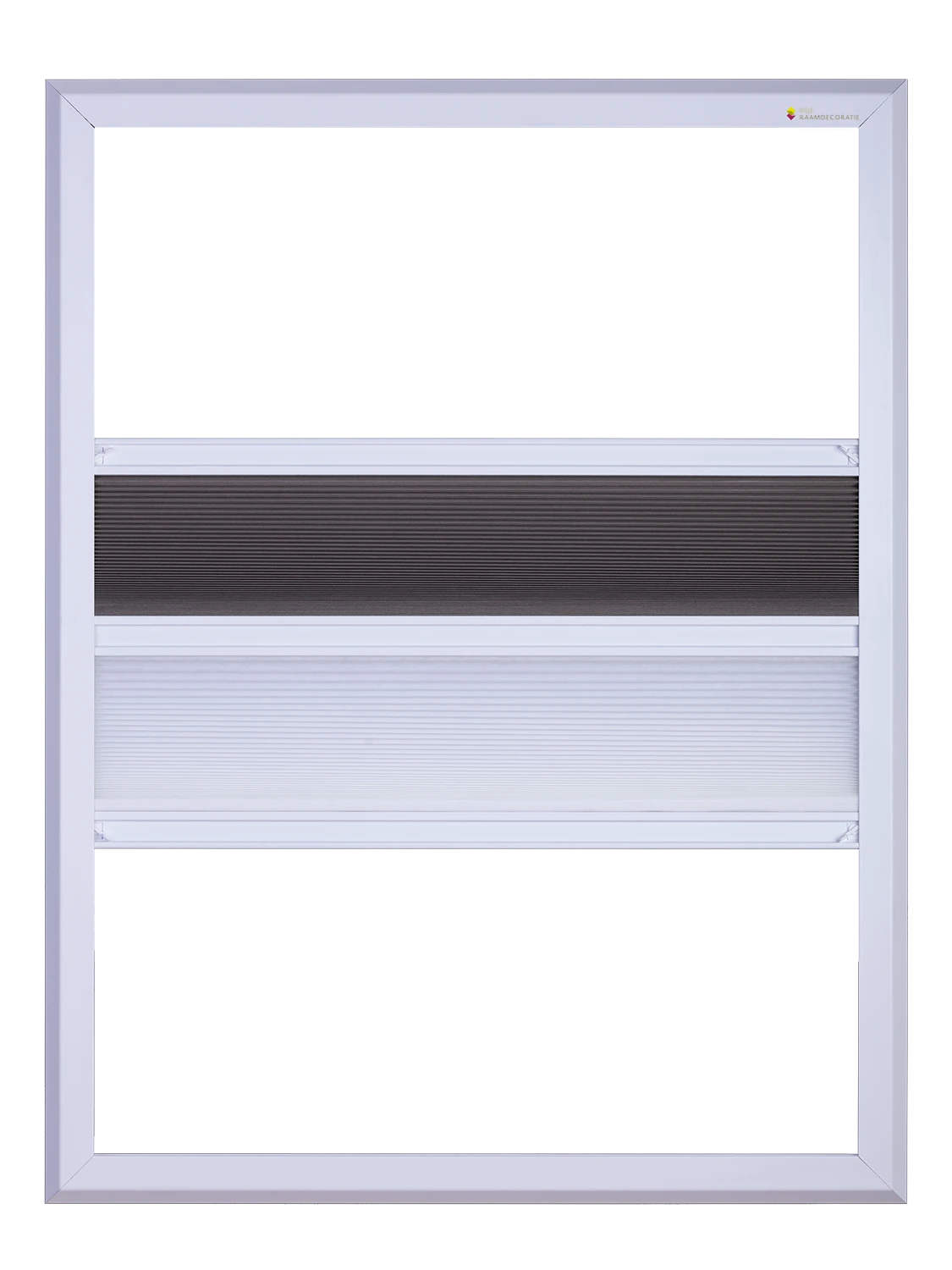 Day n Night met boven- en onderzijde geopend - in het midden zijn beide stoffen zichtbaar