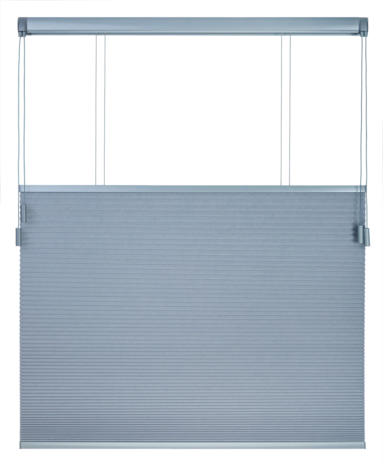 Vrijhangend Plisségordijn laag opgehangen met Twin Pull systeem